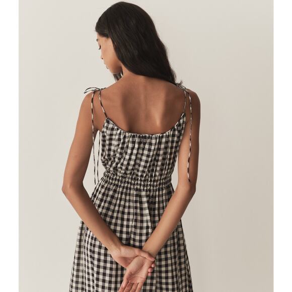 DÔEN Leslie tie-detailed smocked gingham voile midi dress M - Picture 4 of 13